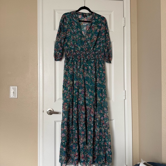Spyzone Floral Maxi Tiered Sheer Dress Size Large - Picture 1 of 13